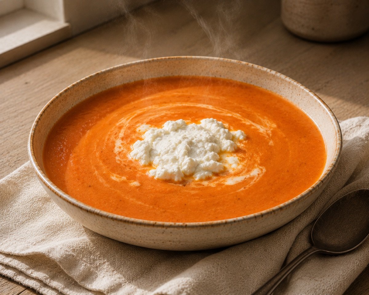 Creamy Tomato Bisque with Melted Ricotta