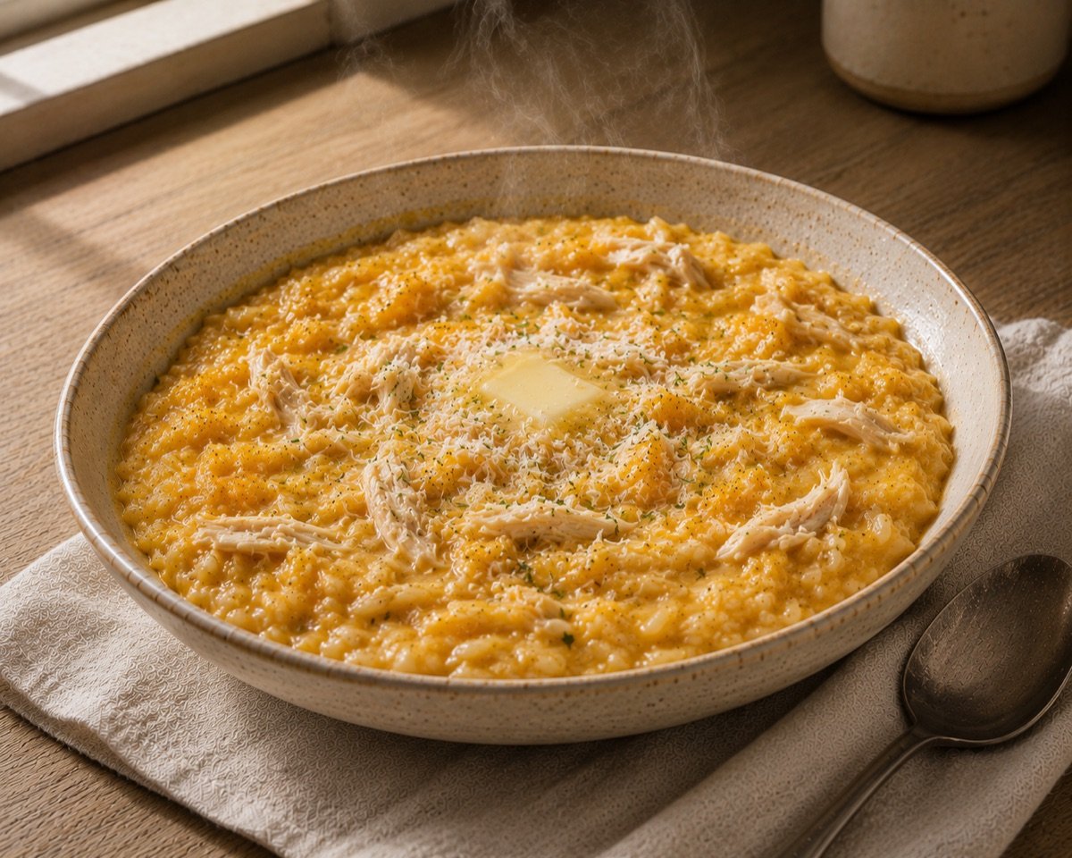 Butternut Squash Risotto with Shredded Chicken